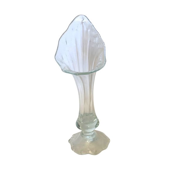 Calla Lily Vase Hand Blown Swung Glass Style Pale Green Tint 13" Vintage - Picture 8 of 12